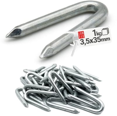 Verzinkte Krampen voor Houtverbindingen, U-vorm, Scherpe Punt, 3,5 x 35 mm, 1 kg (ca. 210 stuks)