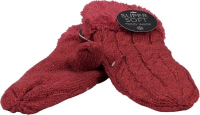 Antonio Dames Wanten Teddy - Kabel Motief - Gebreid - Dubbel Gevoerd - Bordeaux