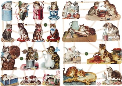 Vintage plaatjes, katten, vel 16,5x23,5 cm, 2 vel/ 1 doos