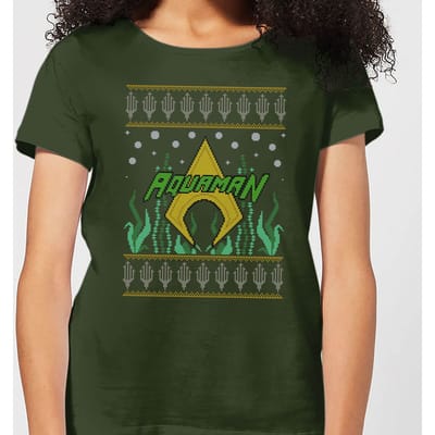 DC Aquaman Knit Women's Christmas T-Shirt - Forest Green - XS
