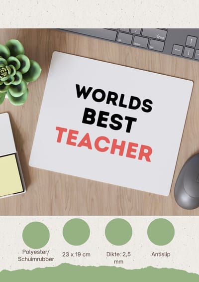 Akyol - worlds best teacher Muismat - Docent - de beste leraar/lerares - juf - meester - verjaardagscadeau - verjaardag - cadeau - afscheidscadeau - geschenk - leuke cadeau - kado - gift - juffendag - meesterdag - 23 bij 19 cm