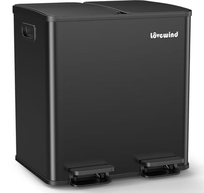 Dubbele Vuilnisemmer 2 x 15 l voor Keuken – Roestvrij Staal, Geschikt voor Recycling en Afval, Met Deksel en Binnenemmer