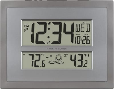 Digitale Wandklok met Temperatuur en Voorspelling in Grijs/Zilver