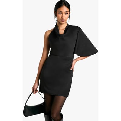 boohoo Dames High Cowl Asymmetrische Mini Jurk | Zwart | Maat: 36
