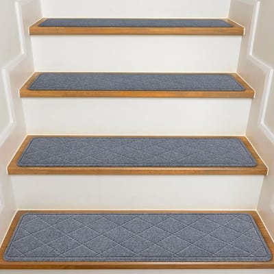 Trapvelden voor Binnenste Treden – 15 Stuks (8" x 30") Anti-Slip Carpet met Herbruikbare Lijm, Polyester Oppervlakte & TPR Achterkant, Veilig voor Kinderen, Ouderen & Honden (Donkergrijs)