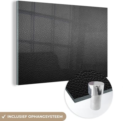 MuchoWow® Glasschilderij 60x40 cm - Schilderij acrylglas - Leer - Lederlook - Industrieel - Foto op glas - Schilderijen