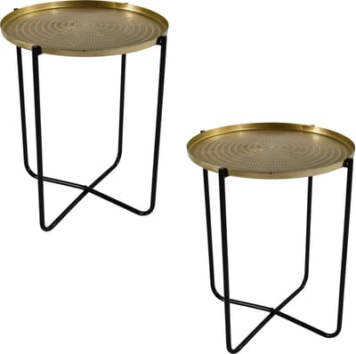 Lesli Living Bijzettafel/plantenstandaard - 1x - goud/zwart - rond - metaal - 50 cm