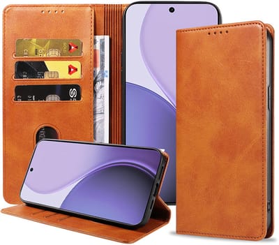 Geschikt voor Oppo Reno 14 F Telefoonhoesje Kunstleer met Magnetische sluiting en Pasjeshouder Bookcase met Klepje - Walletcase with Cardslot - Bruin - Smartphonica geschikt voor Oppo Reno 14 F