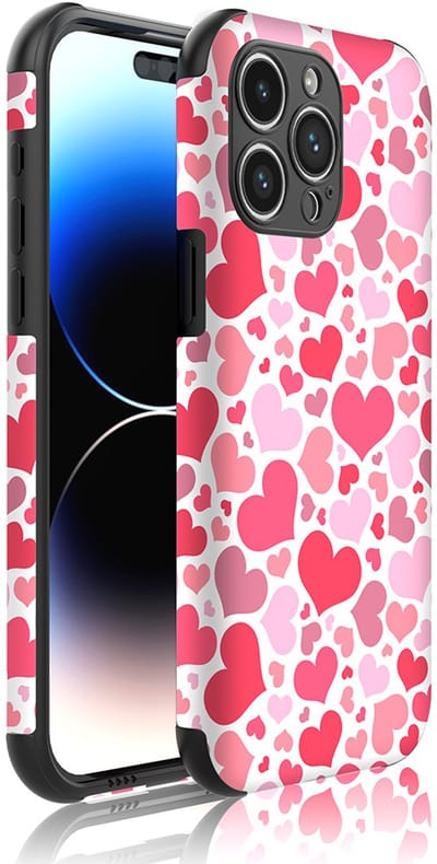 Smartphonica Telefoonhoesje Geschikt voor iPhone 14 Pro Max met Stootrand en Hartjes opdruk - Backcover PhoneCase Hearts print geschikt voor iPhone 14 Pro Max