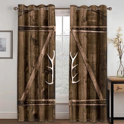 Rustieke Houten Zonwering Gordijnen Vintage Houten Staldeur Boerderij Huis Slaapkamer Woonkamer Decor Oogjes Raamgordijnen 2 Panelen 200W240H(CM)79x95in&Hook