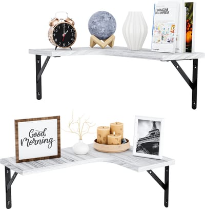 Nolad® Wandplank 2-Laags - Wandrek - Boekenplank - Industrieel - Zwevend - 41 x 29 x 1.5cm - Inc bevestigingmaterialen - Wit