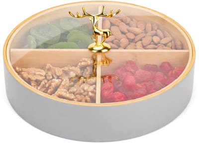 Unyqoos ® Stijlvolle Ronde Houten Opbergdoos met Deksel en Vier Compartimenten
