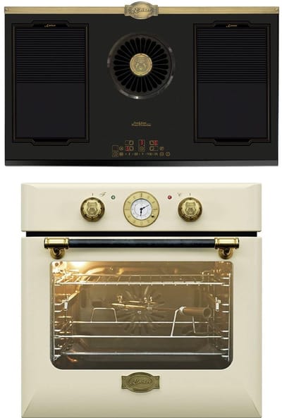 Kaiser - Inbouwoven - EH 6432 ElfBE Eco/10 - met enkele telescoopgeleider - KCT 9365 IEm Retro - inductiekookplaat - met geïntegreerde afzuigkap - 1250 m³/h & Empire design in brons