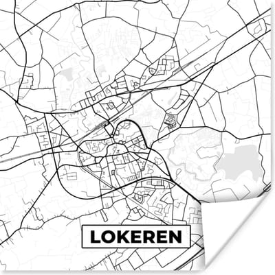 Poster België – Lokeren – Stadskaart – Kaart – Zwart Wit – Plattegrond - 100x100 cm XXL