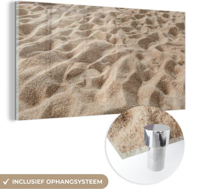 MuchoWow® Glasschilderij 120x60 cm - Schilderij acrylglas - Zand - Strand - Zomer - Foto op glas - Schilderijen