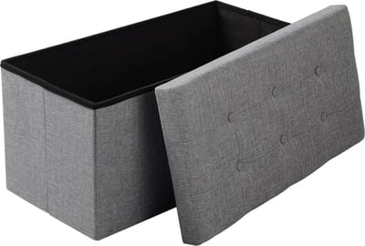 BukkitBow - Opvouwbare Linnen Opbergpoef - Kubus Opbergkist (76X37,5CM) - Licht Grijs