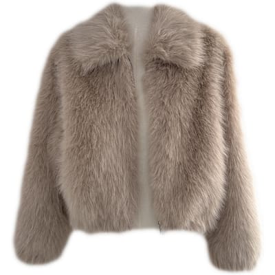 Nouveau manteau de fourrure pour femme, court tempérament, revers large, mode décontractée, manteau en peluche S gray