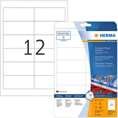 Herma 4692 Folie-etiketten 97 x 42.3 mm Polyester folie Wit 300 stuk(s) Extra sterk hechtend Laser (zwart/wit), Laser (kleur), Kopiëren (zwart/wit),