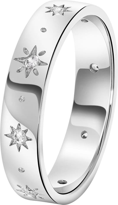 Lucardi Dames Ring galaxy sterren met zirkonia - Ring - Cadeau - Echt Zilver - Zilverkleurig