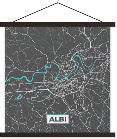Posterhanger incl. Poster 60x60 cm - Schoolplaat - Albi - Frankrijk - Plattegrond - Stadskaart - Kaart - Textielposter - Zwarte latten - Stadskaart