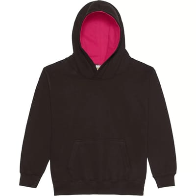 Just Hoods Kids´ Varsity Hoodie JH003K - JET BLACK/HOT PINK - 9/11 (L)