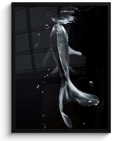 Poster in lijst - Fotolijst 50x70 cm - Posters - Koi - Vissen - Water - Zwart - Posterlijst zwart - Decoratie - Wanddecoratie woonkamer - Muurdecoratie slaapkamer