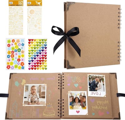 Persoonlijk fotoalbum om zelf te ontwerpen, 60 pagina's, 20,5 x 20,5 cm, spiraalbinding, perfect voor bruiloften, baby's en scrapbooken met 4 stickervellen voor creatieve projecten
