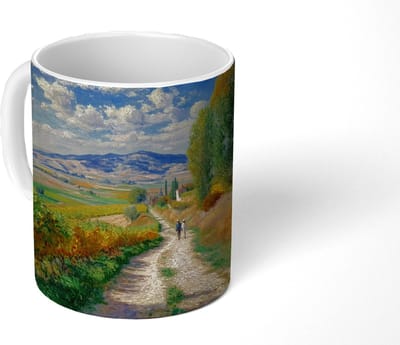 Mok - Koffiemok - Mensen - Wandelen - Zandpad - Velden - Mokken - 350 ML - Beker - Koffiemokken - Theemok