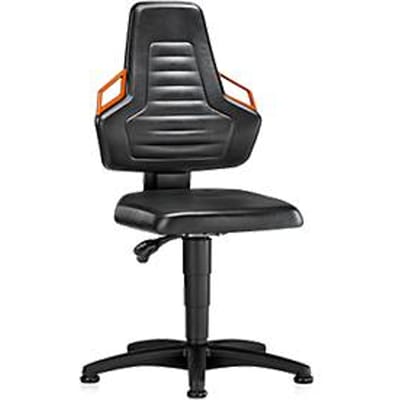 Werkstoel, glijders, bekleed met kunstleder zwart, handgrepen oranje