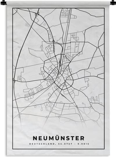 Wandkleed - Wanddoek - Plattegrond - Neumünster - Kaart - Stadskaart - 120x180 cm - Wandtapijt