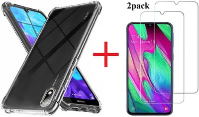 Geschikt voor Huawei Y5 (2019) Anti Shock Hoesje TPU Back Cover Met 2pack glazen Screenprotector - Transparant