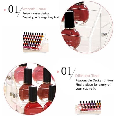 Cosmetica Make-up Koffer met 4 Lagen Nagellak Displaystandaard Rek Lippenstifthouder Plastic brown