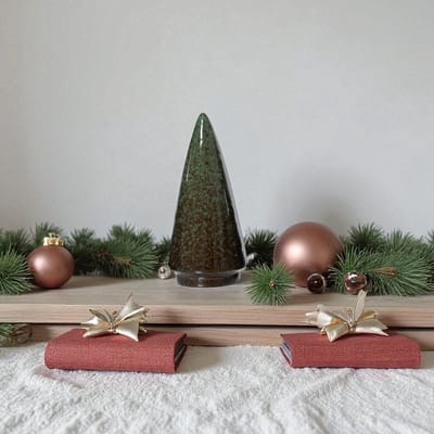 Gestileerde Porseleinen Kerstboom Bruin - 10 cm hoog