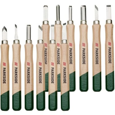 PARKSIDE® Houtsnijset - Houtsnijwerkset, 12-delig - Met houten handgreep