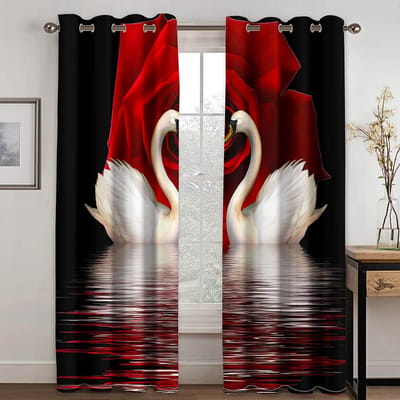 3D Print Rode Bloem Roos Zwaan Abstracte Kunst Luipaard Modern Liefde Gordijnen Raamgordijnen voor Woonkamer Slaapkamer Decor 2 Stuks 50W130H(CM) 2PCS red
