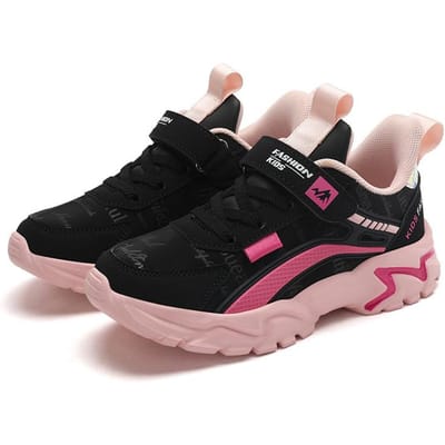 Kindersneakers Casual Schoenen voor Meisjes Roze Comfortabel Leer Hardlopen Sport Kindermeisje Platte Ademende Schoenen 37 black