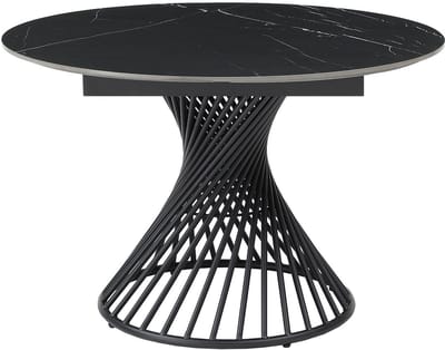 Vente-unique Uitschuifbare eettafel voor 4 tot 8 personen in keramiek en metaal - Look van zwart marmer - CASTINA