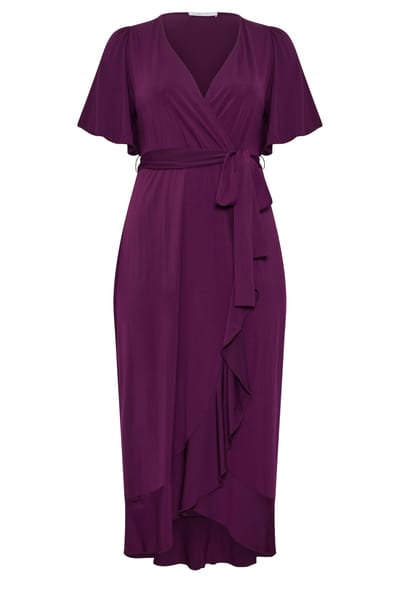 Yours London Paarse Wikkelmaxijurk Met Korte Mouwen En Ruches Size 38