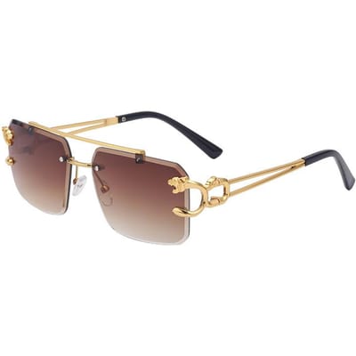 Lunettes de Soleil Fashion Style Alliage Métal Motif Léopard Sans Monture Protection Solaire Double Ponts Verres Dégradés Océaniques Protection UV 400
