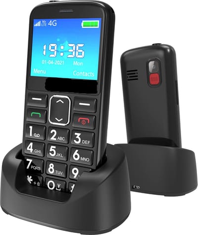 4G - Senioren Mobiele Telefoon - Met Simkaart Geleverd + Oplaadstation - GSM - Mobiel - Big Button - Grote Toetsen - SOS - Ouderen - FM - Dual Sim - Zwart