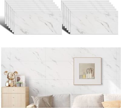 Zelfklevende Marmerlook Tegelstickers - Witte Vinyl Wanddecoratie voor Keuken en Badkamer, 60x30 cm, 12 Stuks