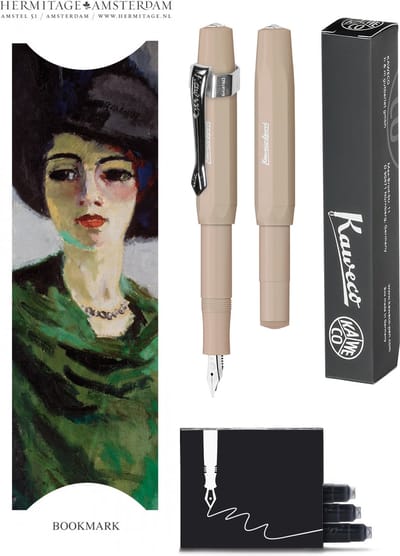 Kaweco - Vulpenset - 4delig - Vulpen Sport Skyline Macchiato Fountain Pen - Extra Breed - Nostalgic Octagonal Clip Chrome - Doosje zwarte vullingen - Bekking & Blitz Boekenlegger - nr8