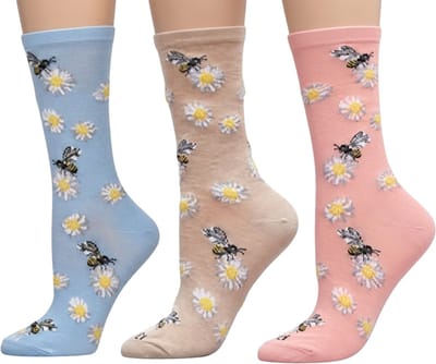 Daisy Bees Bamboo Crew Dames sokken - 3 Paar - Light Blue / Mellow Rose / Oatmeal Heather - Maat 9-11