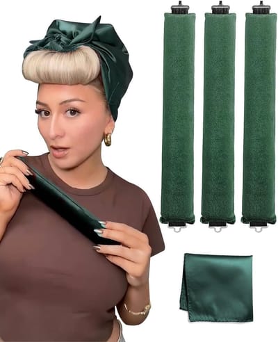 Haarkrulspelden Set - Hitteloze Rollers - Nachtelijk Krullen - Zacht Fluweel Materiaal - 3 Stuks - Groen