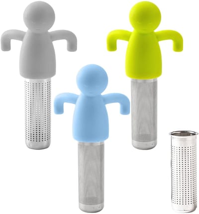 Dailygoods- Theezeef Set van 3 - Mensvormige Theezeef - RVS Theezeef - Siliconen Theezeef - Duurzaam - Gemakkelijk schoon te maken - Theefilter