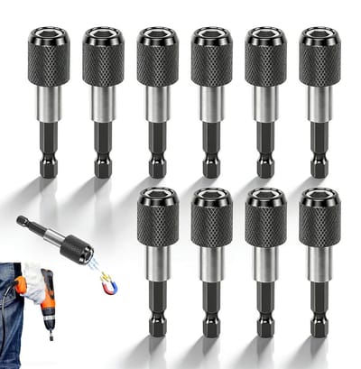 Set van 10 Magnetische Bit Houder, 1/4 inch, 60 mm, Geschikt voor Schroevendraaiers, Snelle Bevestiging, Ideaal voor Boormachines en Schroeven
