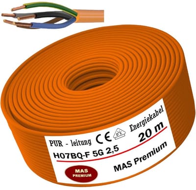 Stroomkabel PUR - Energiekabel Bouwplaatskabel - Apparaten Aansluiten - Olie en waterbestendig - 20m - Oranje