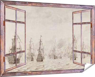 Gards Tuinposter Doorkijk De Zeeslag tegen de Spanjaarden bij Duinkerken - Willem van de Velde - 180x120 cm - Tuindoek - Tuindecoratie - Wanddecoratie buiten - Tuinschilderij