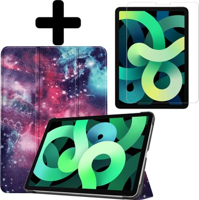 Hoes - Geschikt voor Apple iPad Air 5 (2022) - 10.9 inch - 5e Generatie - M1 - Met Screenprotector - Trifold Bookcase - Hard Cover - Hardcover Book Case - Tablet Hoesje - Galaxy