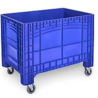 Transport- en stapelcontainer Noah, zonder deksel, bodem en wanden gesloten, volume 535 l, belastbaar tot 300 kg, zwenk- en bokwielen, B 1200 x D 800 x H 950 mm, voedselveilig polyetheen, blauw